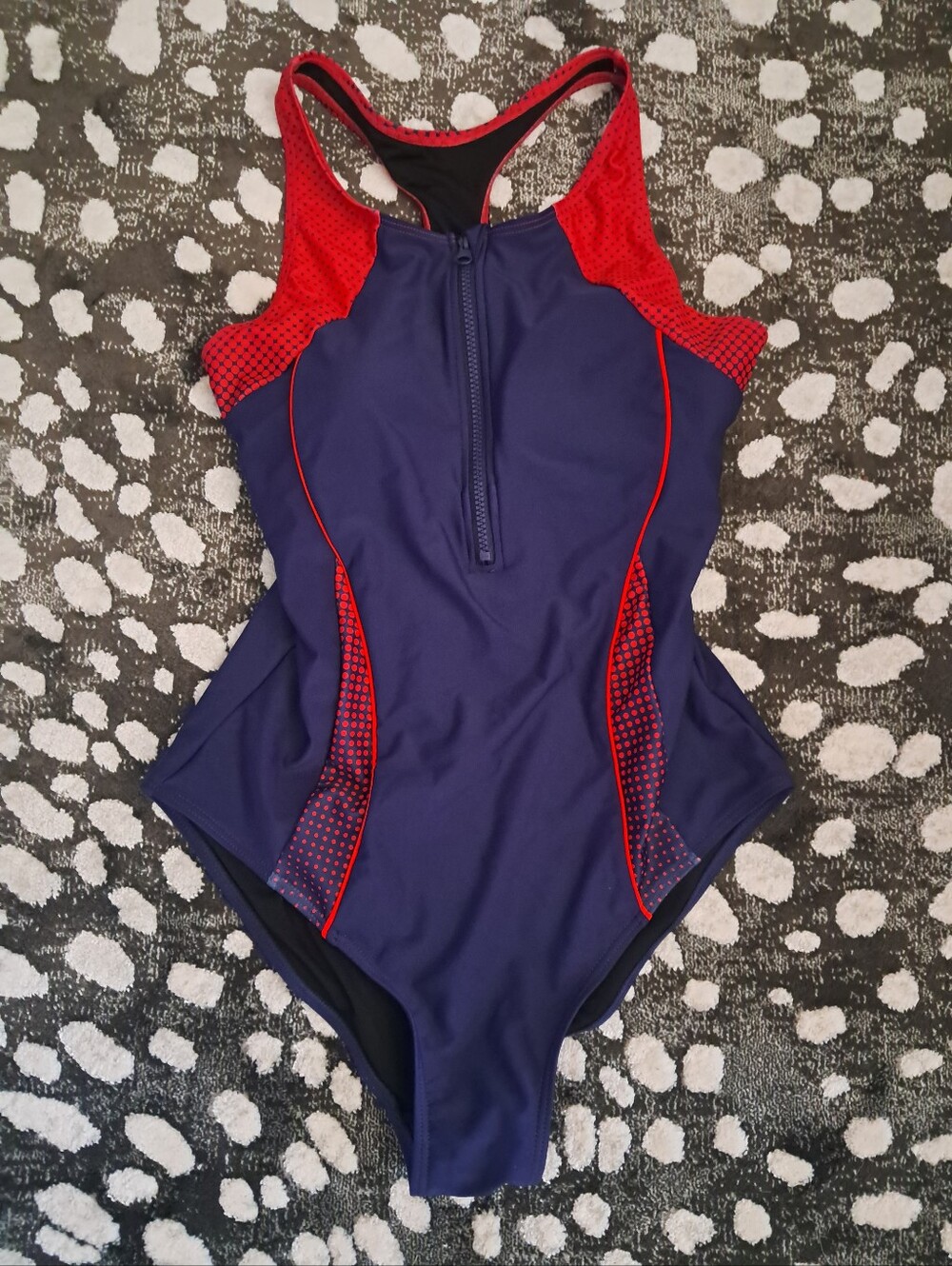 Navy & Hot Pink Front-Zip Athletic One-Piece Swimsuit. Large - Fits Like A Med